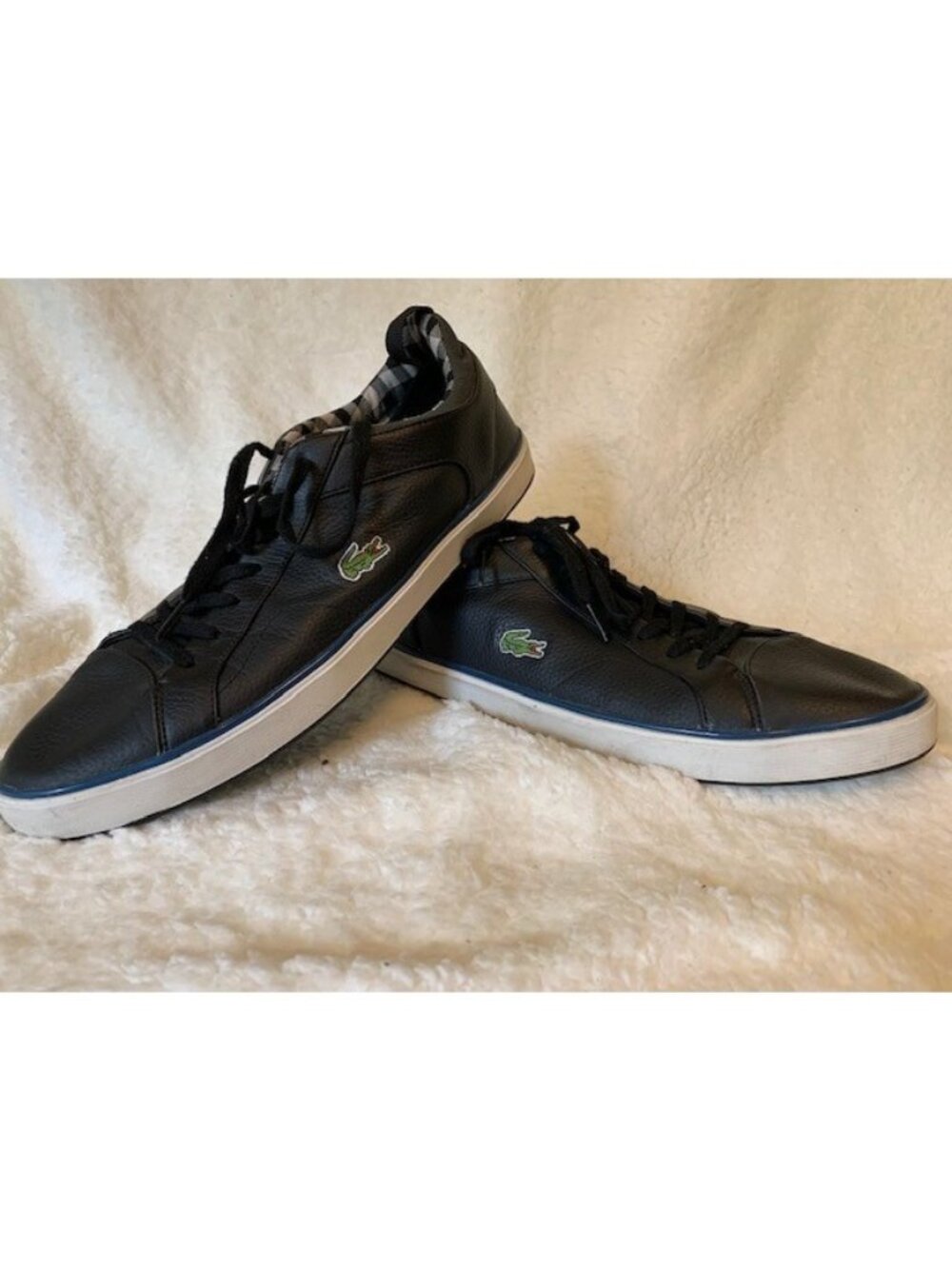 Lacoste Sport Mens Size 13 Leather Sneaker Shoes Black Alligator Logo Lace Up